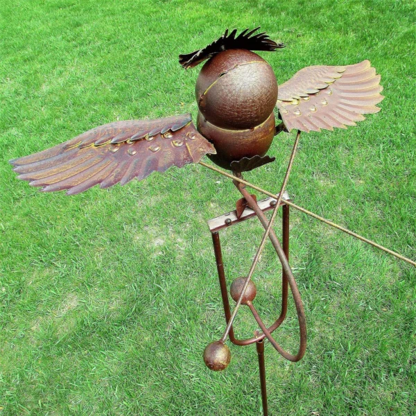 Decoración al aire libre  Flapping Metal Marrón Gris Búho Patio Estaca Mecedora Viento Mechero Jardín Arte Jardín саtisteвые фиumurры дя са Б 1 Uds - Imagen 5