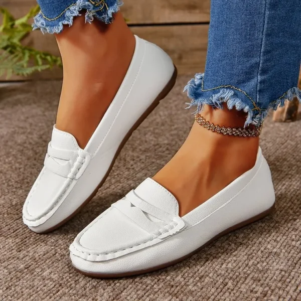 Zapatos planos de mujer con punta redonda, zapatillas informales para mujer, vestido de enfermera, cómodo, nuevo verano, tela de PU de goma sólida, calado de ocio Ho - Imagen 18