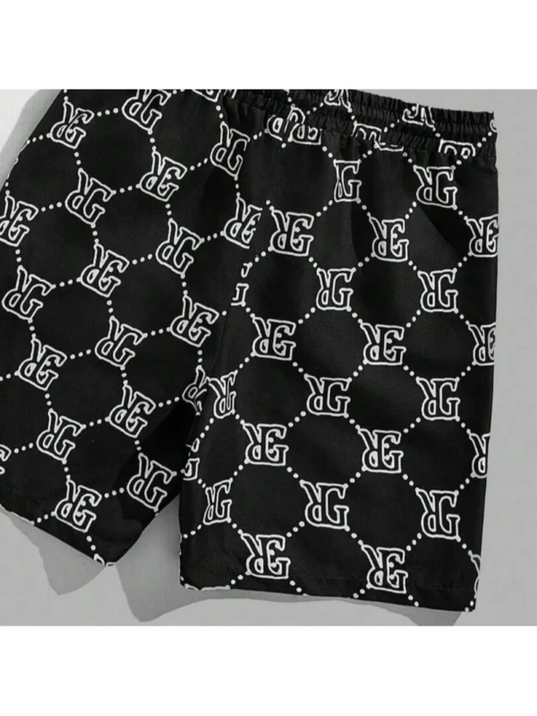 Traje de hombre retro con letras impresas con cuello redondo, Camiseta corta, traje cómodo y transpirable, traje de dos piezas para hombre - Imagen 5