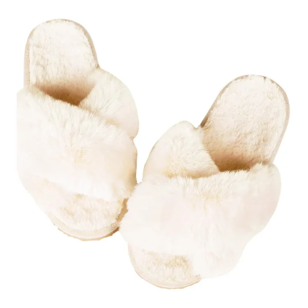 Zapatillas de casa peludas a la moda, chanclas de piel esponjosa para mujer, zapatillas planas peludas para dormitorio, zapatos de interior con banda cruzada de suela gruesa - Imagen 7