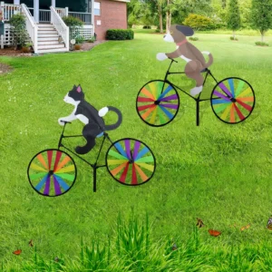 Molino de viento de modelado de dibujos animados tridimensional, Spinners de viento de bicicleta creativos, poste de pie, decoración de patio de jardín
