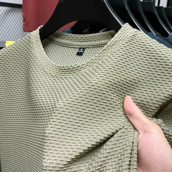 Camiseta de seda de hielo de bambú de malla de manga corta para hombre, Top informal versátil de verano con efecto adelgazante elástico para hombre