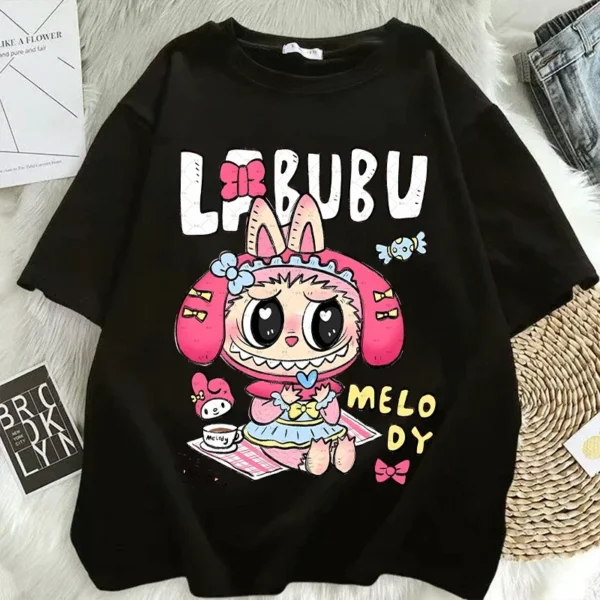 Camisetas Pop Mart Labubu para mujer, moda de Anime, Top de manga corta, camiseta blanca y negra de Hip Hop de verano, ropa de alta calidad - Imagen 22