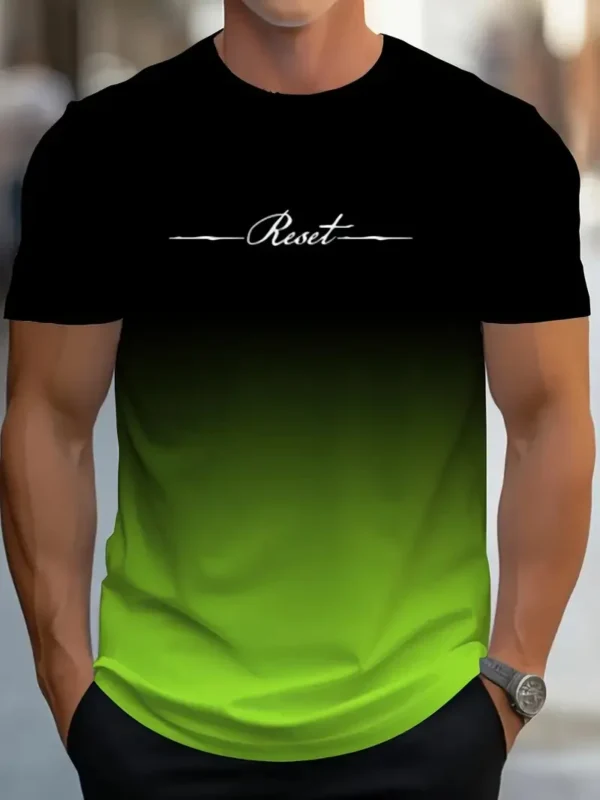 Camiseta con estampado 3D de letras de reinicio degradado para hombre, camiseta deportiva informal de verano para exteriores, Top de manga corta de secado rápido, ropa de talla grande para hombre - Imagen 5