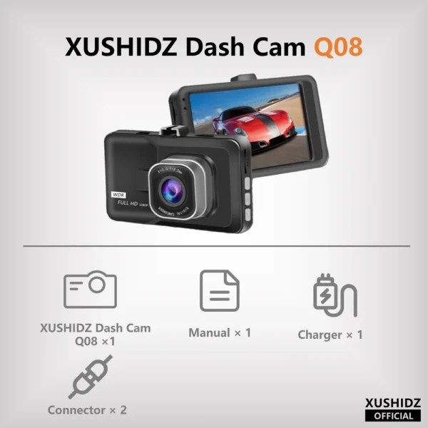 Cámara de grabación en bucle para salpicadero de coche, grabadora de vídeo DVR para vehículo, XUSHIDZ- visión nocturna, Monitor de estacionamiento 24h, sensor G, 1080P HD, nuevo - Imagen 7