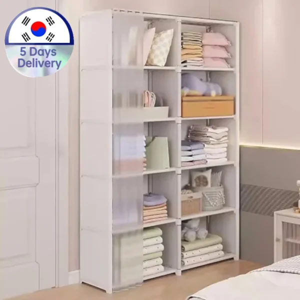 Armario a prueba de polvo, armario de almacenamiento multicapa con cortinas, muebles de dormitorio, armarios de gran capacidad, organizador de armario Simple