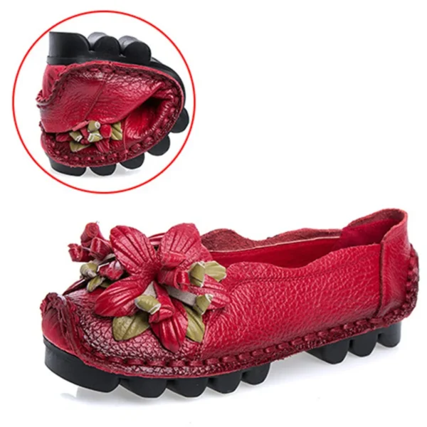 Zapatos planos de cuero genuino para mujer, mocasines antideslizantes con flores, mocasines Retro de talla grande 41 42 - Imagen 10