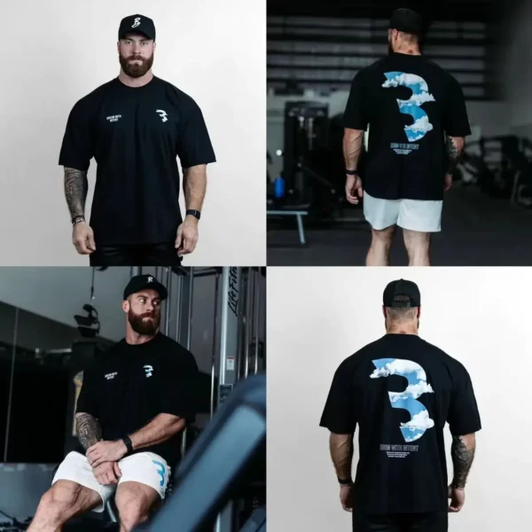 Camiseta holgada de algodón de manga corta para hombres y mujeres, entrenamiento físico, Top caído con hombros y calavera americana - Imagen 7