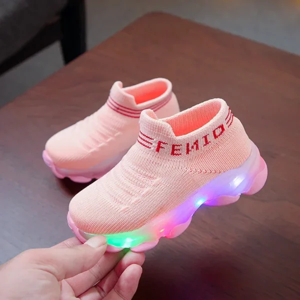 Zapatillas de deporte para niños, niñas y niños, calcetines luminosos Led de malla con letras, zapatillas deportivas para correr, zapatos infantiles con luz - Imagen 6