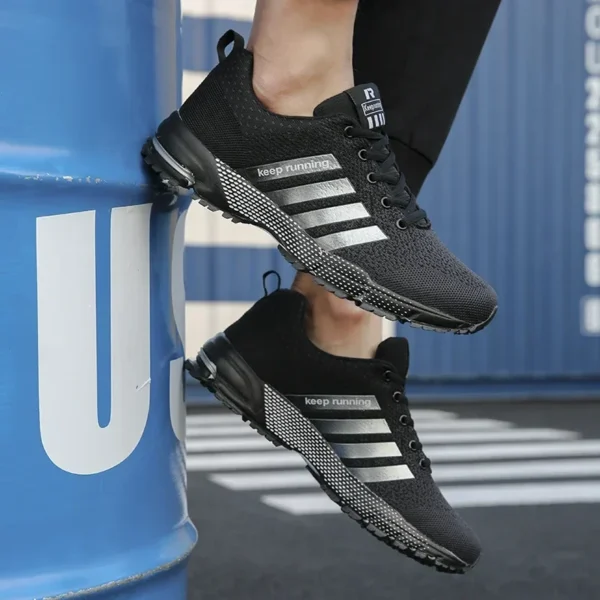 Zapatillas de deporte para Hombre, zapatos deportivos negros cómodos de malla transpirable a la moda, calzado informal antideslizante para correr al aire libre, Zapatillas para Hombre - Imagen 5