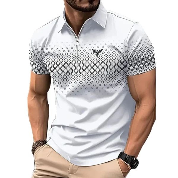 Polo informal de manga corta con solapa y cremallera para hombre, Polo deportivo con estampado de poliéster de secado rápido, moda de verano con personalidad - Imagen 7