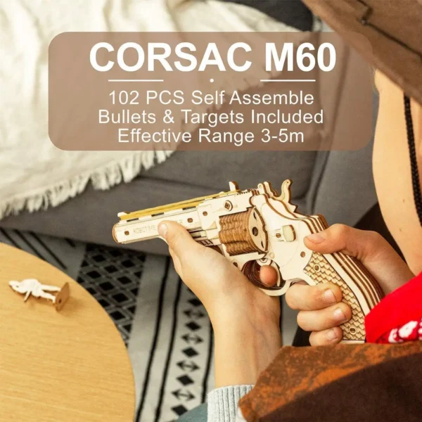 Pistola de madera rompecabezas modelo de ensamblaje juego juguetes educativos populares para niños Robotime Rokr DIY dispersión 3D con banda de goma bala - Imagen 3