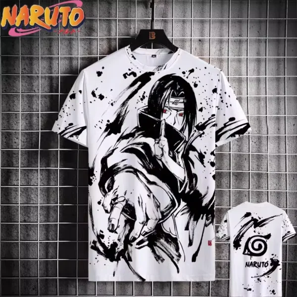 Camiseta MINISO Naruto para hombre, camisetas de manga corta informales con estampado 3D de Anime japonés, ropa de calle de gran tamaño, camisetas de dibujos animados a la moda - Imagen 7