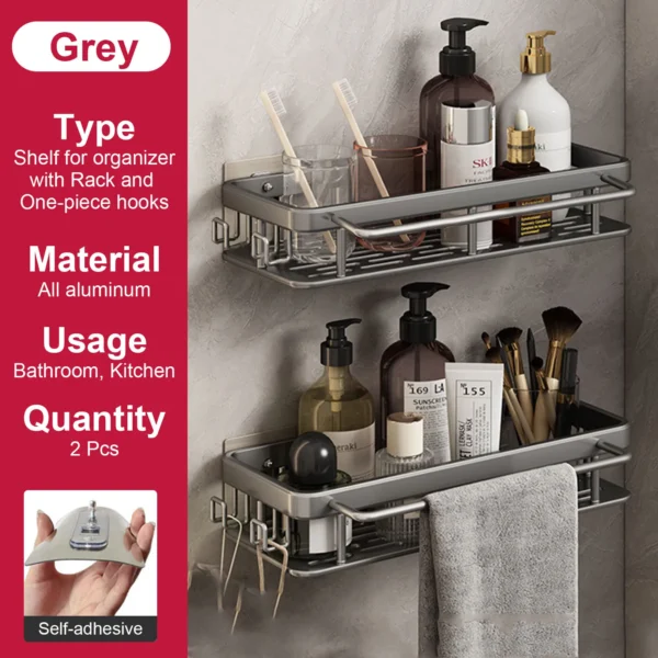 Estante de baño sin taladro, botella de champú montada en la pared, estante esquinero para ducha, estante de almacenamiento para inodoro, accesorios de aluminio para baño y cocina - Imagen 28