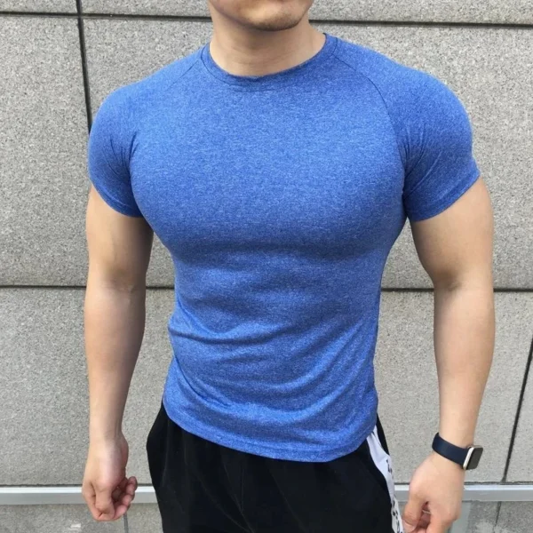 Camiseta deportiva de manga corta para hombre, camiseta de compresión para correr, deporte, gimnasio, entrenamiento, camisetas informales de alta calidad, novedad de 2024 - Imagen 3