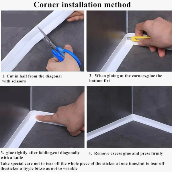 Cinta adhesiva de pared impermeable para baño, cocina, tira de sellado de cartón, baño, ducha, fregadero, bañera, cinta de masilla, carteles de contorno para el hogar - Imagen 3