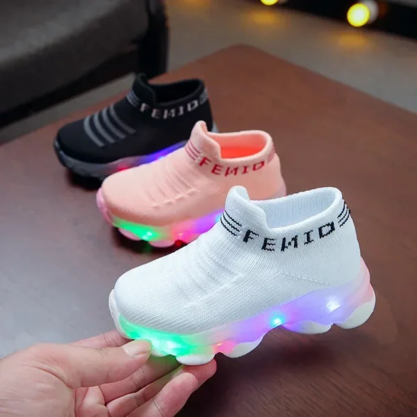Zapatillas de deporte para niños, niñas y niños, calcetines luminosos Led de malla con letras, zapatillas deportivas para correr, zapatos infantiles con luz - Imagen 2