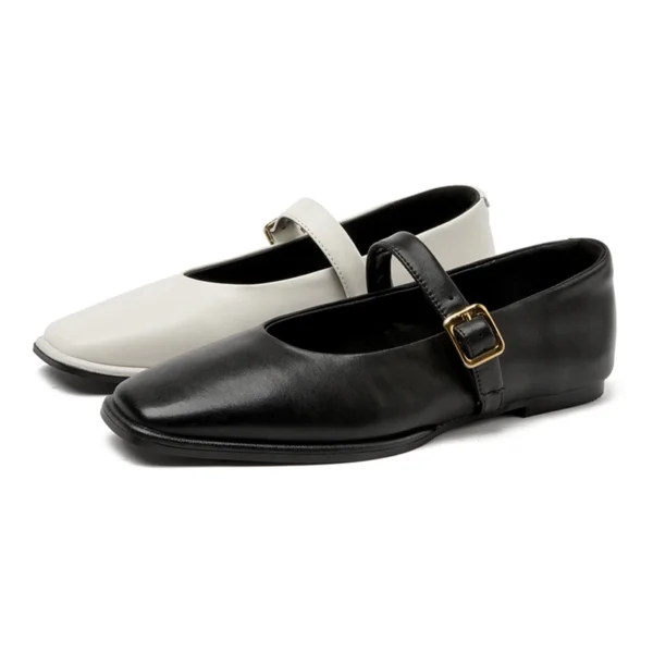 Zapatos Mary Jane de cuero genuino para mujer 2025, nuevos zapatos de Ballet a presión, zapatos planos de piel de vaca con punta cuadrada para mujer - Imagen 2