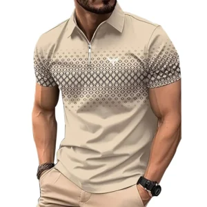 Polo informal de manga corta con solapa y cremallera para hombre, Polo deportivo con estampado de poliéster de secado rápido, moda de verano con personalidad