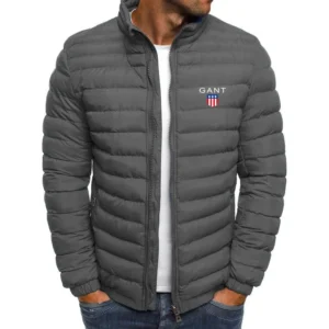 Chaqueta de algodón cálida y ligera para hombre, chaqueta de pie, chaqueta informal de rayas horizontales, nuevo estilo de alta calidad