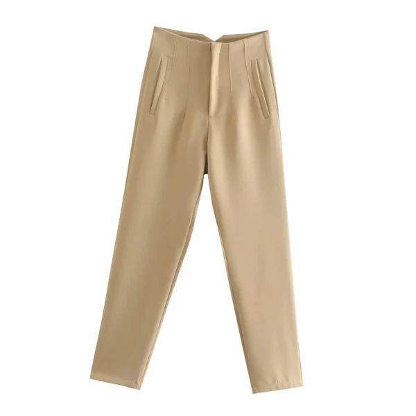 Pantalones rectos a la moda para mujer, pantalones con cremallera frontal de cintura alta, pantalones Vintage de longitud completa para mujer elegante - Imagen 27