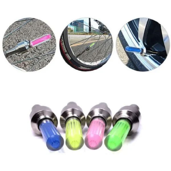 Tapas de válvulas de neumáticos de bicicleta y motocicleta, luz LED, lámpara de Flash de neón, luces universales impermeables para neumáticos, accesorios para coche 2/4 Uds. - Imagen 4