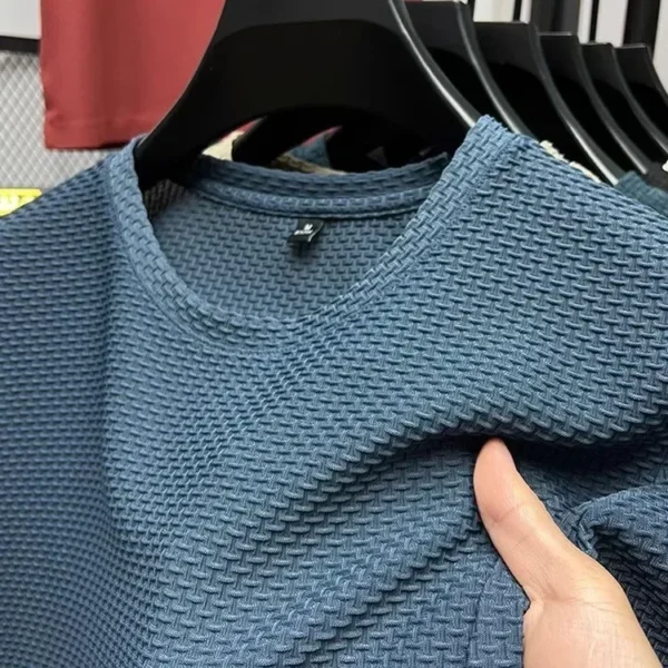 Camiseta de seda de hielo de bambú de malla de manga corta para hombre, Top informal versátil de verano con efecto adelgazante elástico para hombre - Imagen 4