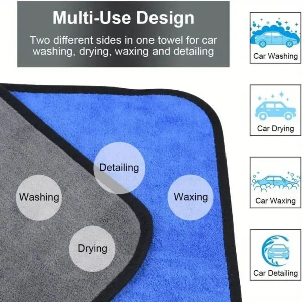 Toalla de microfibra para lavado de coches, suave, de secado rápido, para ventanas, espejos, trapos de limpieza, paños de limpieza de doble capa para el hogar, 500GSM, 1-4 Uds. - Imagen 4