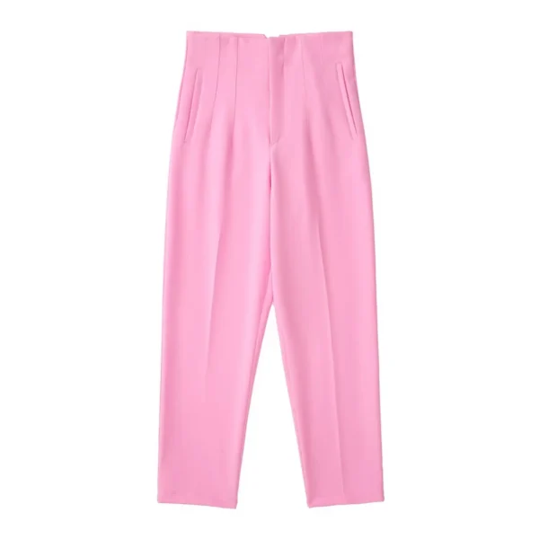 Pantalones rectos a la moda para mujer, pantalones con cremallera frontal de cintura alta, pantalones Vintage de longitud completa para mujer elegante - Imagen 24