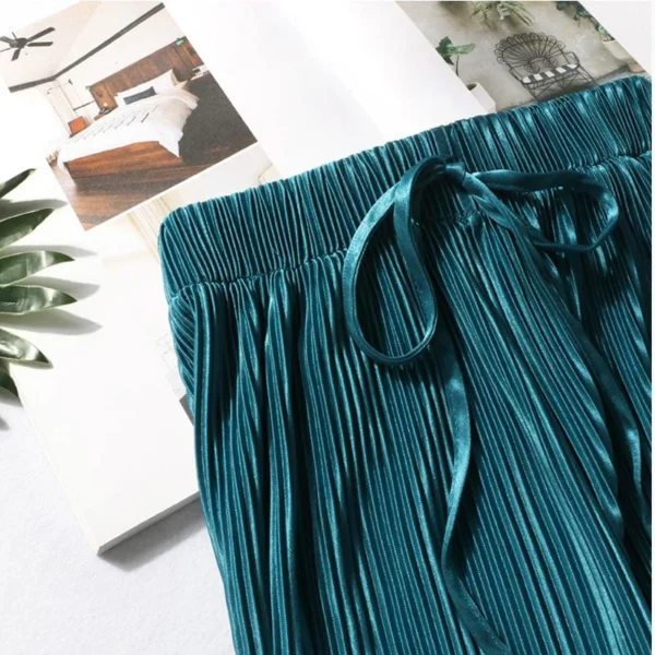 Pantalones de pierna ancha para mujer, pantalón plisado de seda de hielo, cintura elástica, holgado, informal, moda de verano - Imagen 6