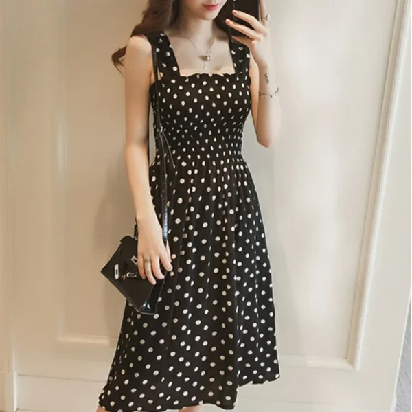 Vestido holgado informal de talla grande para mujer, traje Sexy de lunares con hombros descubiertos y sin mangas, moda de verano, 2024 - Imagen 3