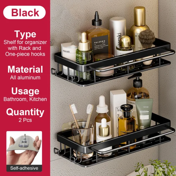 Estante de baño sin taladro, botella de champú montada en la pared, estante esquinero para ducha, estante de almacenamiento para inodoro, accesorios de aluminio para baño y cocina - Imagen 19