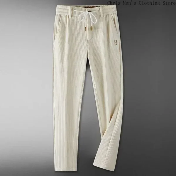 Pantalones de chándal gruesos de gran tamaño para hombre, pantalones de pana de moda de lujo, pantalones informales de negocios de alta calidad para otoño e invierno - Imagen 2