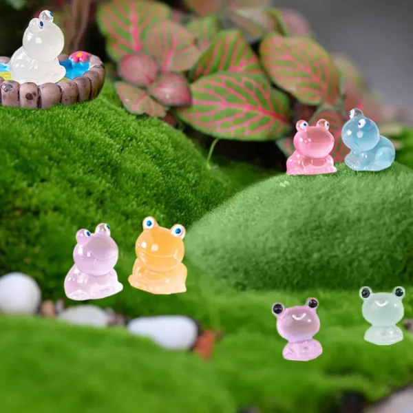 Mini estatua de rana luminosa de dos estilos, estatua de rana pequeña en miniatura, modelo de paisaje de musgo, rana pequeña, decoración de fiesta familiar para jardín - Imagen 5