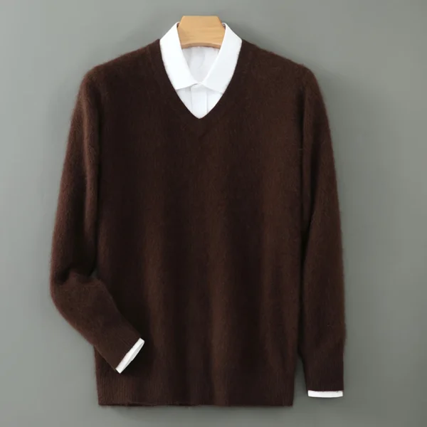 Suéter con cuello en V suéter de cachemira de visón para hombre prendas de punto sólidas informales ropa holgada de talla grande para hombre marca de alta gama - Imagen 17