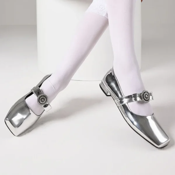 Zapatos planos Mary Jane con diamantes de imitación para mujer, zapatos bajos sin cordones con punta cuadrada, zapatos planos elegantes de lujo para vestido de fiesta - Imagen 5
