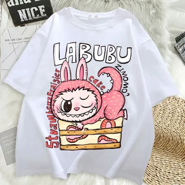 Camisetas Pop Mart Labubu para mujer, moda de Anime, Top de manga corta, camiseta blanca y negra de Hip Hop de verano, ropa de alta calidad - Imagen 11