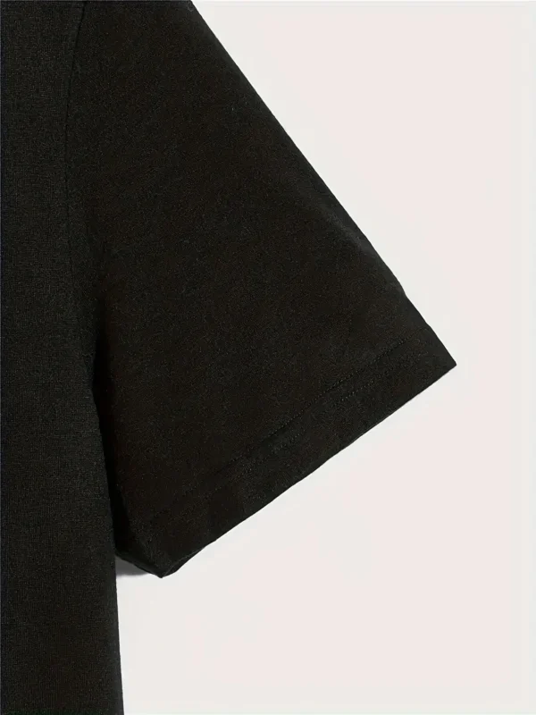 Camiseta de manga corta con cuello redondo y estampado negro 100% algodón de talla grande informal de verano para hombre - Imagen 4