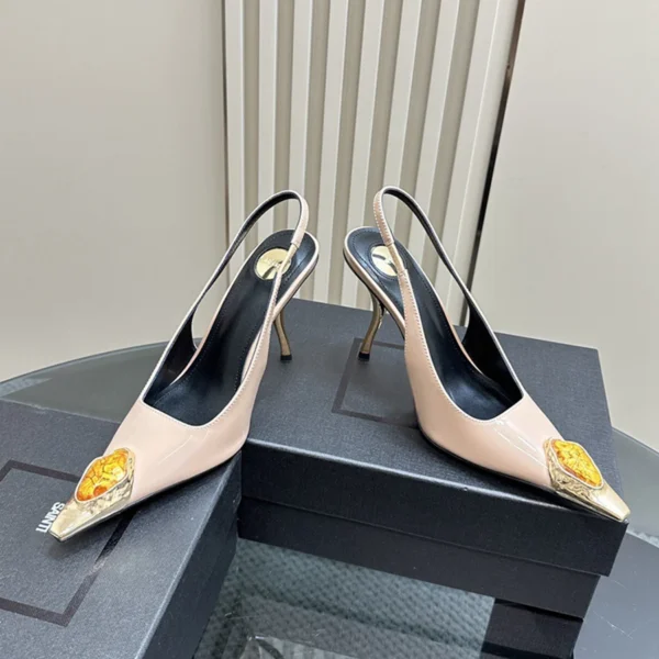Tacones altos de temperamento puntiagudo de metal con gema para mujer con sandalias vacías sexy - Imagen 7