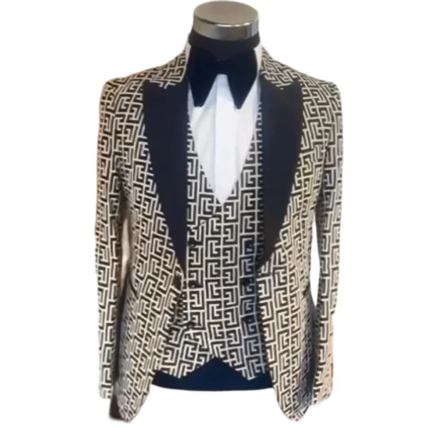 Trajes a cuadros para hombre, moda para caballero, fiesta de graduación, 3 uds., esmoquin para novio, traje de boda, chaqueta con chaleco de doble botonadura, pantalones - Imagen 4