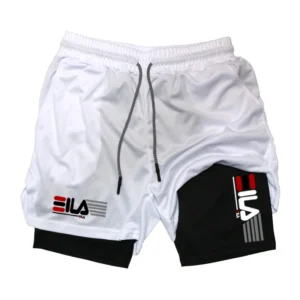 Pantalones cortos de compresión para hombre, pantalones cortos deportivos transpirables de doble capa 2 en 1 para gimnasio de verano, pantalones cortos de playa informales de secado rápido