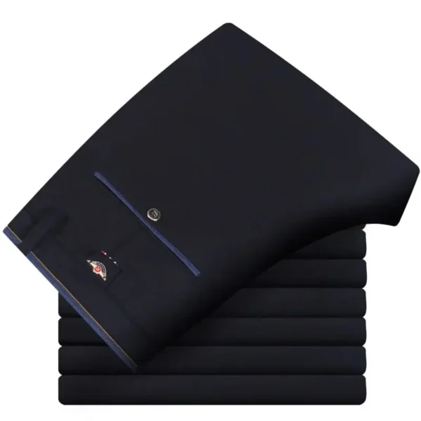 Pantalones rectos elásticos para hombre, pantalones largos informales de negocios, pantalones formales para hombre, colores sólidos, negro y azul - Imagen 2