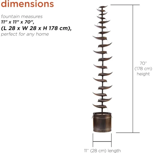 Fuente de agua de piso escalonada de metal para interiores/exteriores, diseño rústico de hojas plateadas para patio, jardín, decoración de patio - Imagen 3