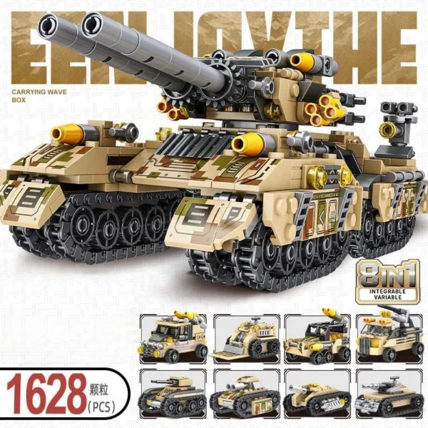 Nuevo tanque de vehículo militar de la Segunda Guerra Mundial 8 en 1, modelo de camión de avión, bloques de construcción DIY, juguetes de construcción para niños, regalos para niños y adultos - Imagen 4