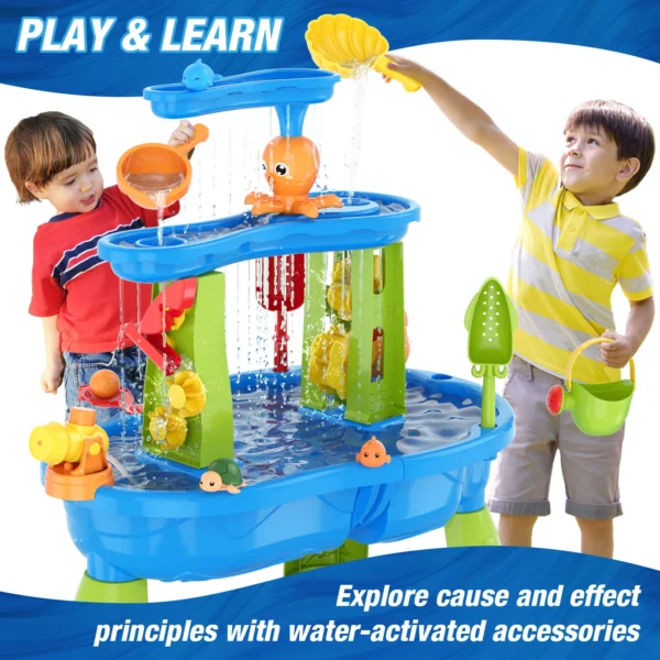 Mesa de agua y arena para niños, juguetes de playa para niños, juego de jardín al aire libre, playa de verano, bricolaje, juguete interactivo para padres e hijos - Imagen 2