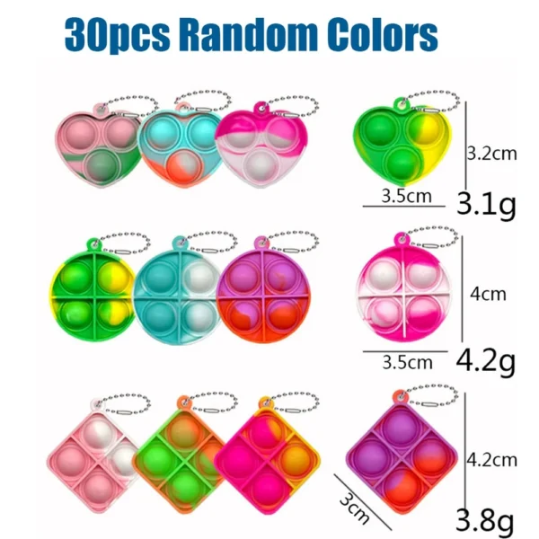 Juguetes Pop Fidget, Mini llaveros Pop, juguetes para niños pequeños, paquete de juguetes sensoriales, paquetes a granel para reducir la presión, regalos de recuerdo de fiesta 30 Uds. - Imagen 2