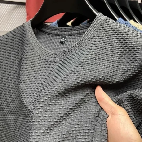 Camiseta de seda de hielo de bambú de malla de manga corta para hombre, Top informal versátil de verano con efecto adelgazante elástico para hombre - Imagen 5