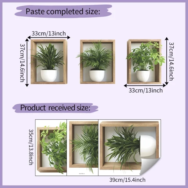 Pegatina de pared con diseño de plantas, pegatina de pared con patrón de maceta, decoración de pared de fondo y embellecimiento, accesorios para el hogar 3 uds - Imagen 3