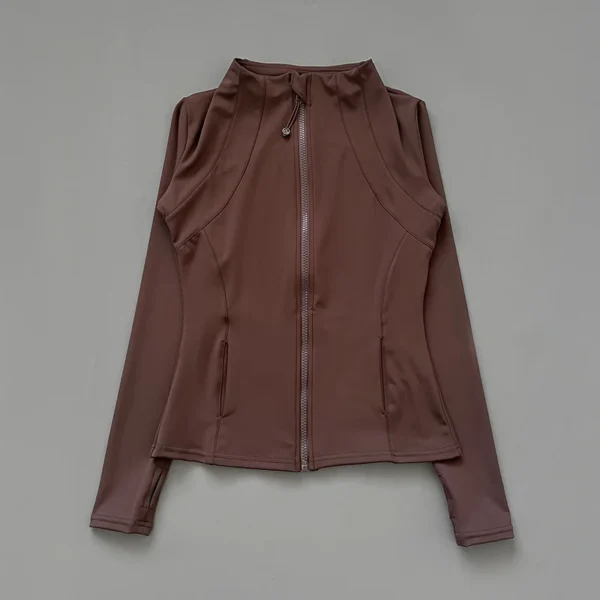 Chaqueta deportiva con cuello levantado de secado rápido para mujer, ropa de Yoga ajustada con cremallera, Top transpirable de manga larga para correr deportes y ciclismo - Imagen 2