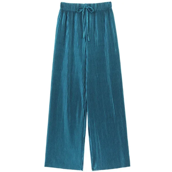 Pantalones de pierna ancha para mujer, pantalón plisado de seda de hielo, cintura elástica, holgado, informal, moda de verano - Imagen 4